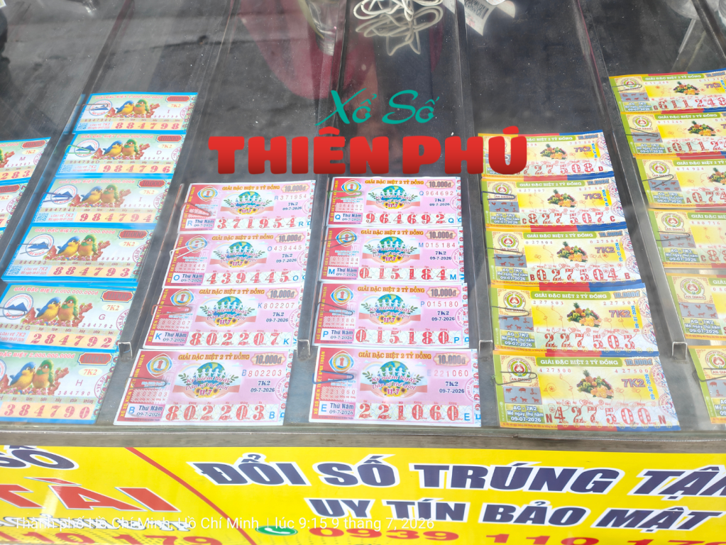 Tờ vé số Bình Thuận và các đài miền Nam thứ 5 (Ảnh: Xổ số Thiên Phú)